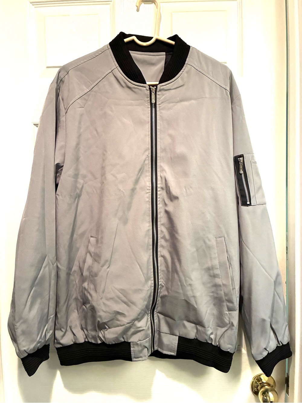 Vogue Light Gray Bomber Jacket with Black Trim